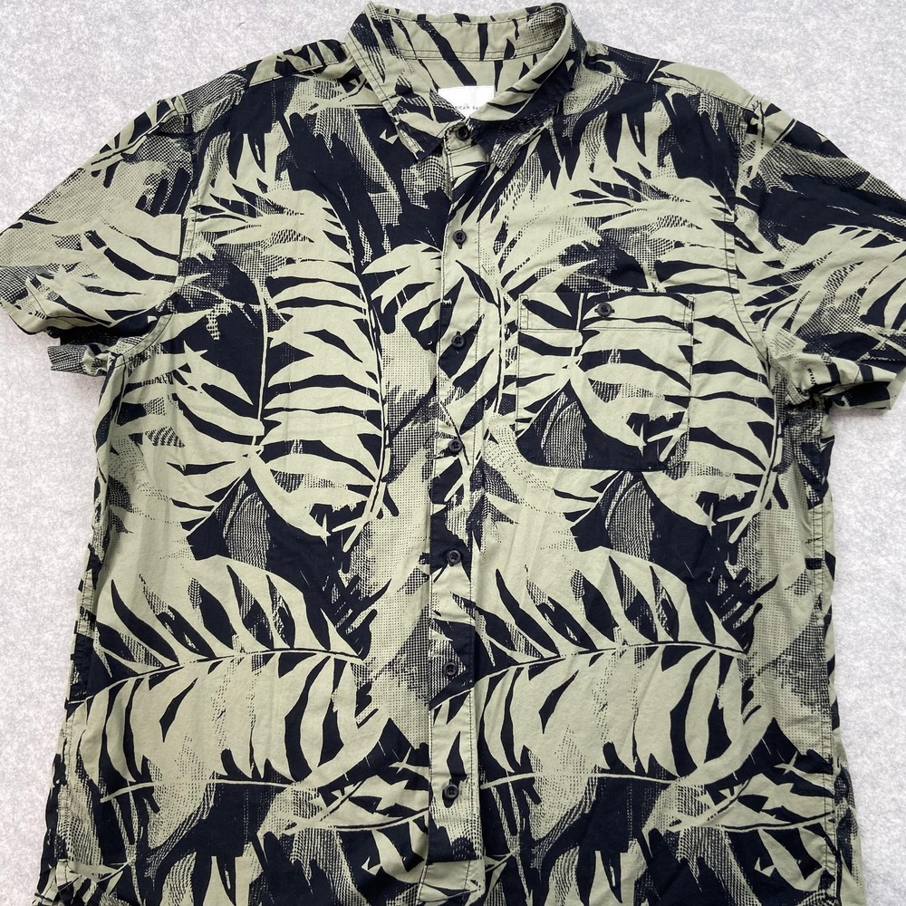 American Eagle Outfitters Shirt Mens 2XL Green Tropical Button Up Short Sleeve